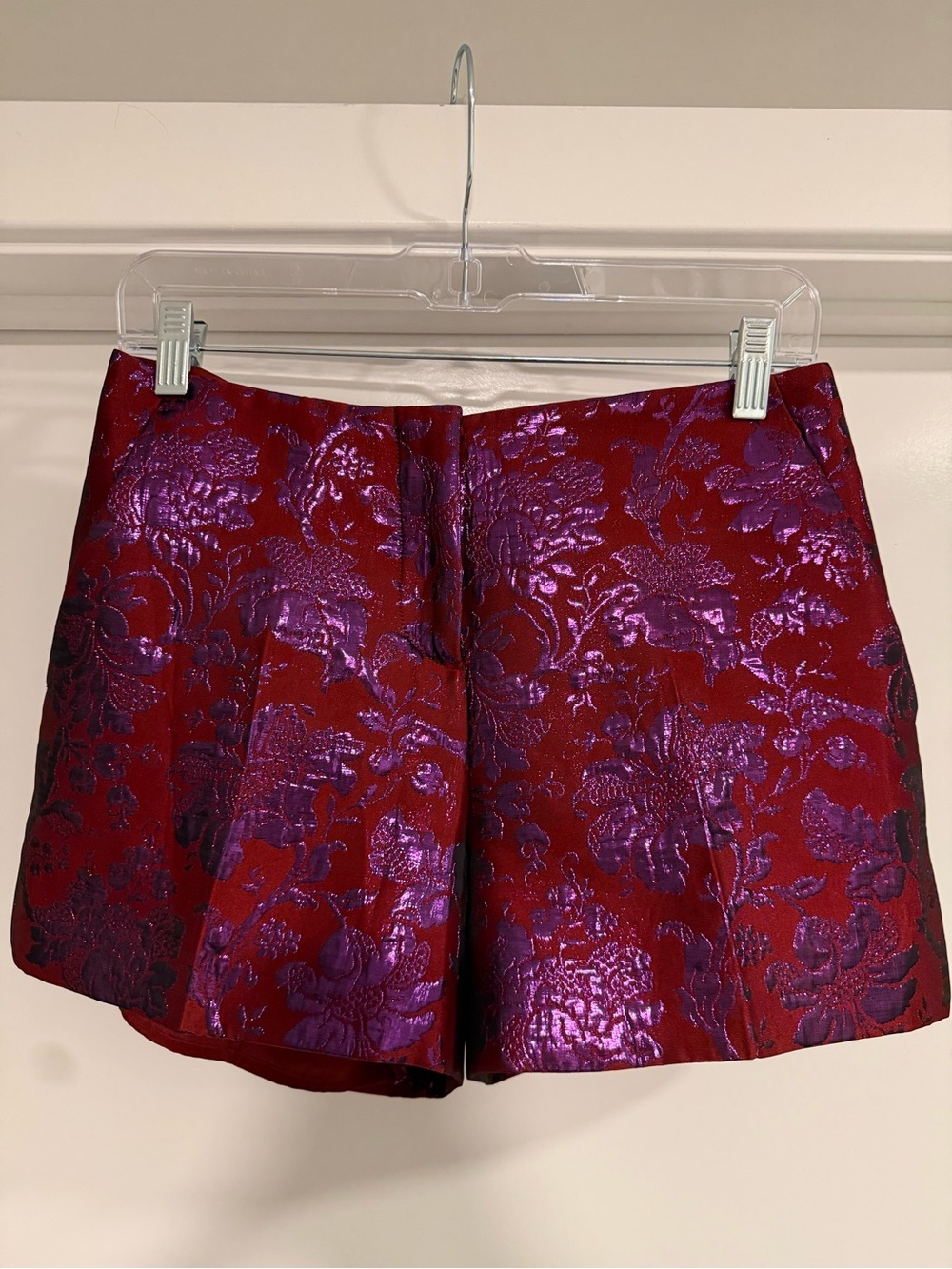 Miu Miu Burgundy/Pink Floral Brocade Mini Shorts